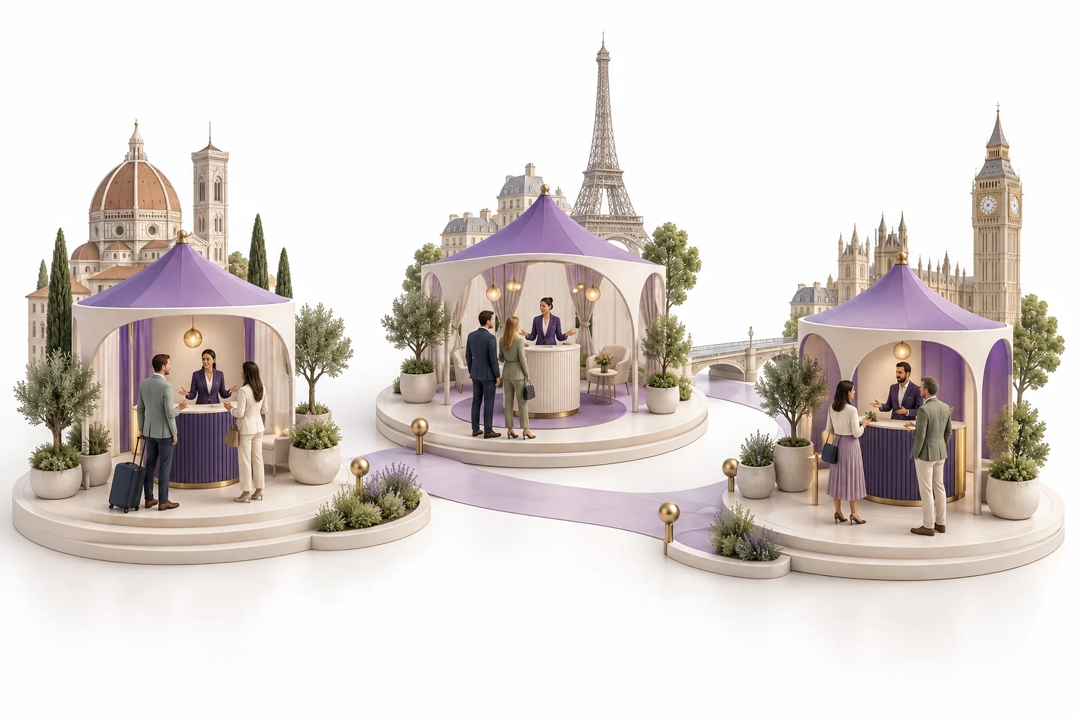 Illustrated partner roadshow connecting event stops in different cities